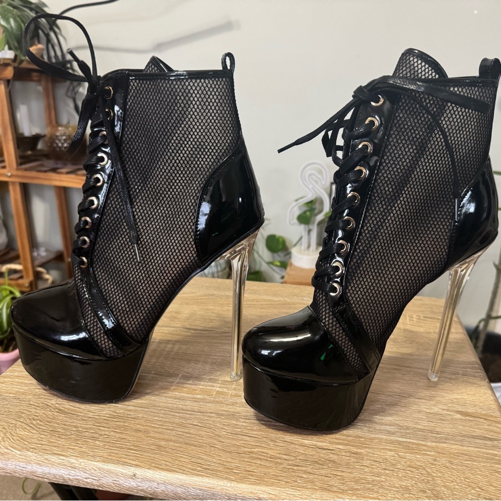 Sexy trendy viral dance festival heels NEW platform high lace up clear heel 6in